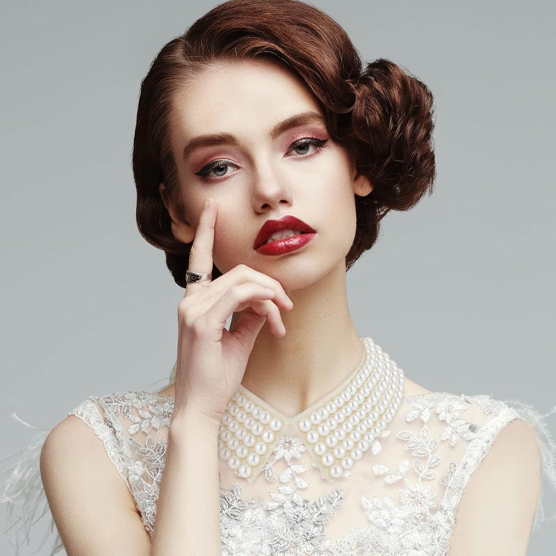 Hicarer 2 Pieces Pearl Collar Necklace for Women Detachable Fake Collar Simulated Pearl Beaded Bib Dickey Collar - Image 5